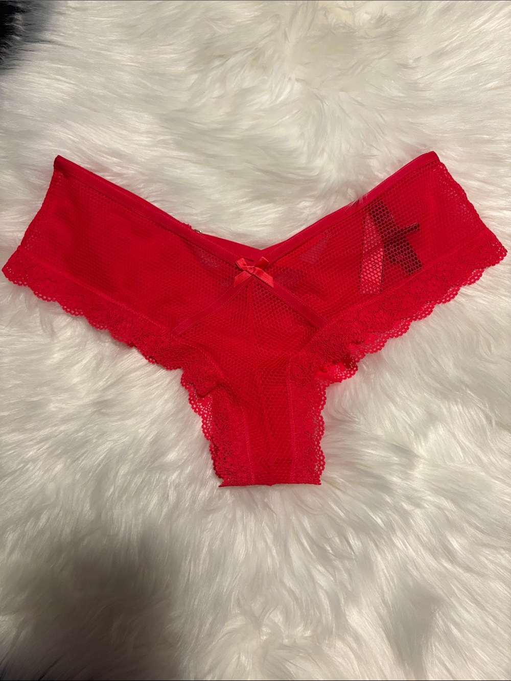 NWT Victoria’s Secret Sheer Lace Cheeky Panty Red M